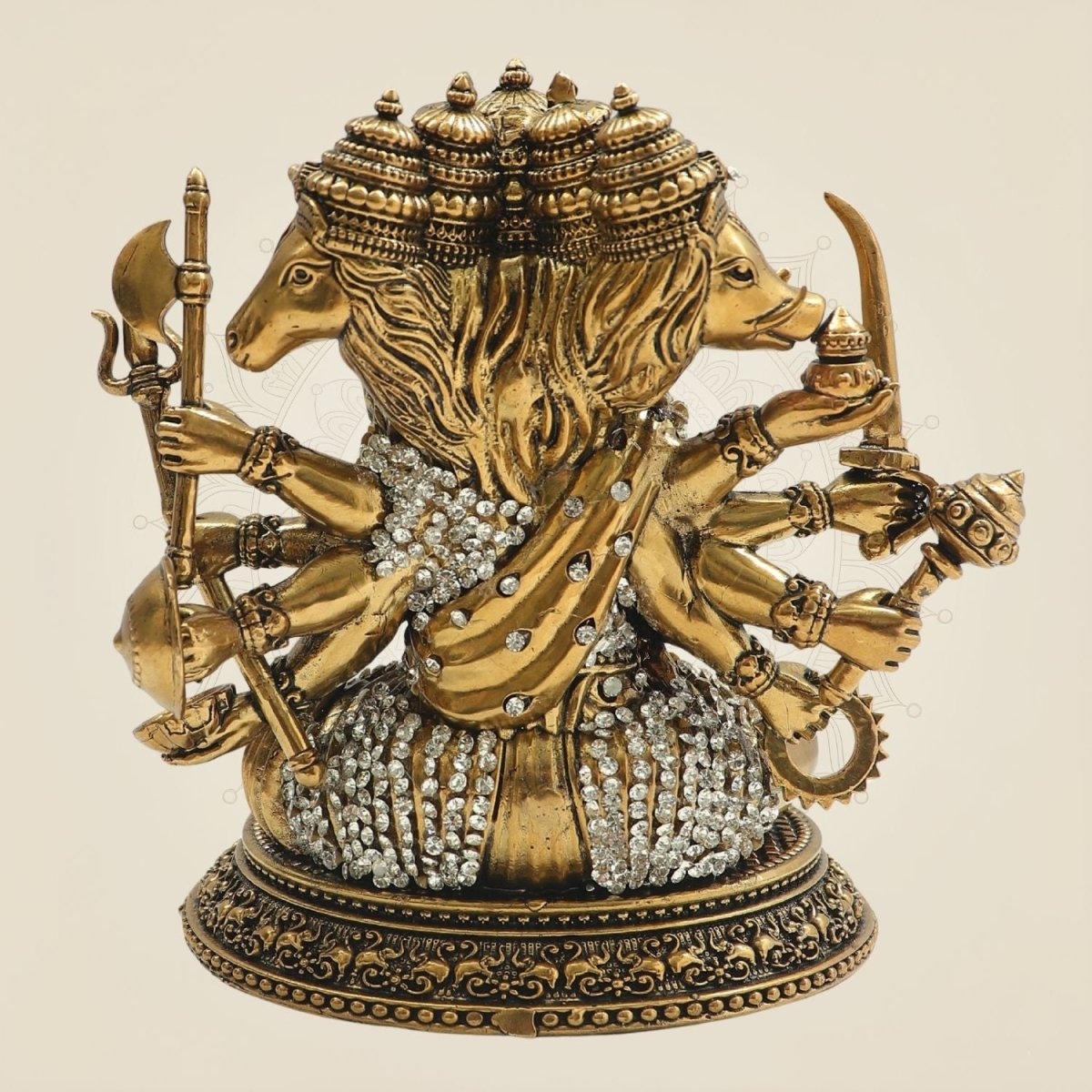 Brass Panchmukhi Hanuman Murti 6" with Refined Stone Accents - Luxeartisanship