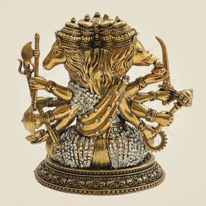 Brass Panchmukhi Hanuman Murti 6" with Refined Stone Accents - Luxeartisanship
