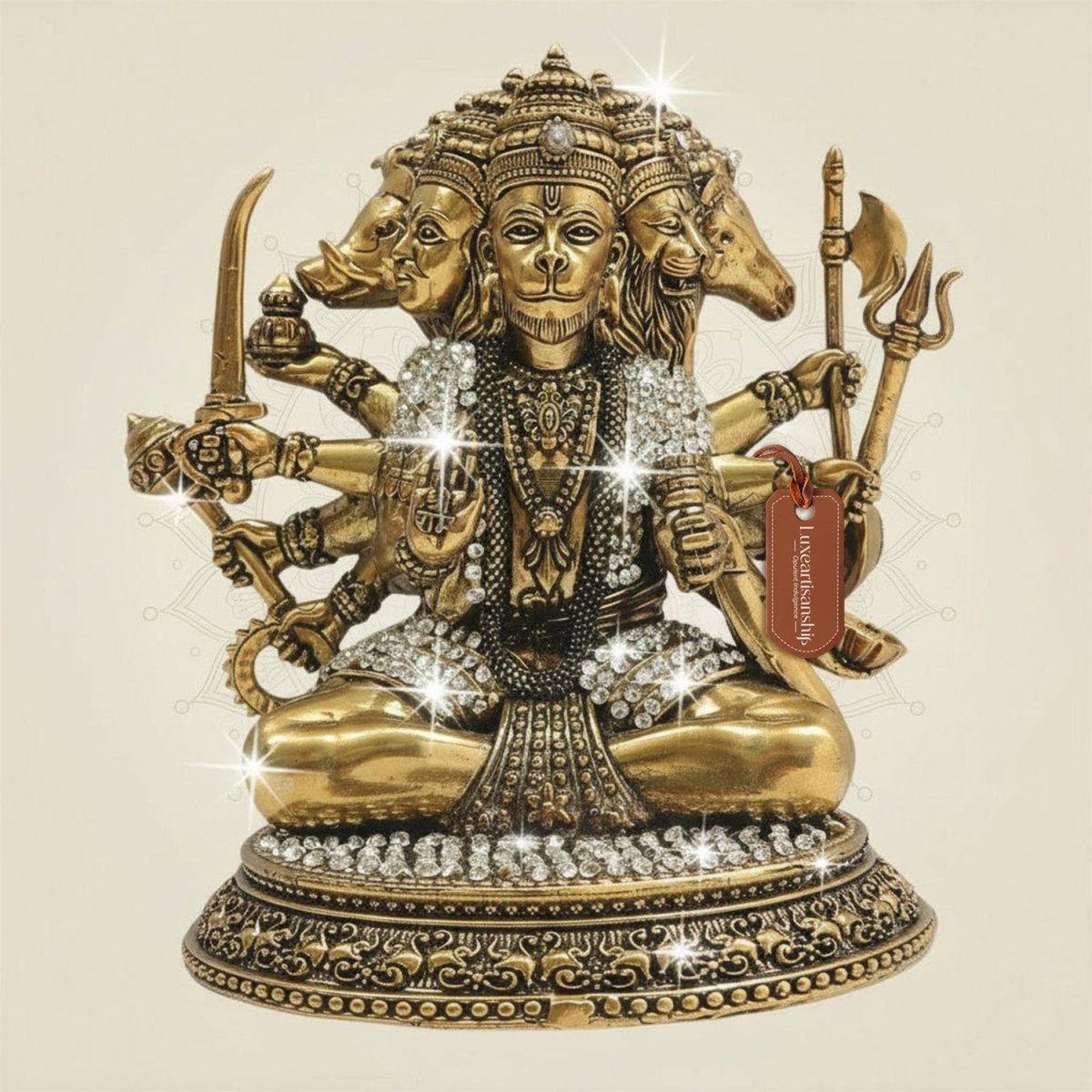 Brass Panchmukhi Hanuman Murti with Refined Stone