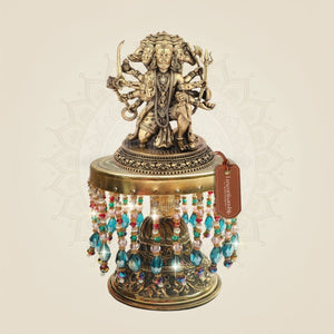 Brass Panchmukhi Hanuman Murti on Chowki for Strength Aura 7.5" - Luxeartisanship