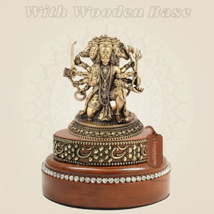 Brass Panchmukhi Hanuman’s Five Face Statue on Round Wooden Base