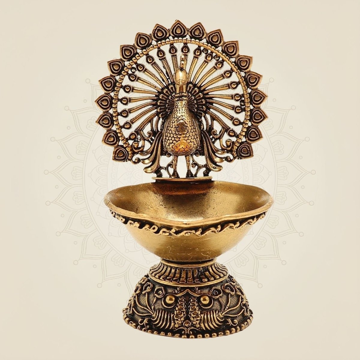 Brass Peacock Diya 4"– Handcrafted Oil Lamp for Hindu Rituals and Festive Décor - Luxeartisanship
