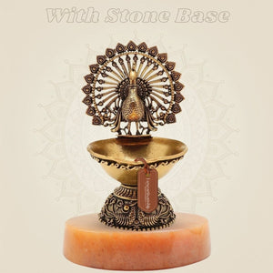 Brass Peacock Diya 4"– Handcrafted Oil Lamp for Hindu Rituals and Festive Décor - Luxeartisanship