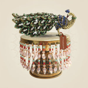 Brass Peacock Figurine on Chowki 6" with Multicolor Stone Decor - Luxeartisanship
