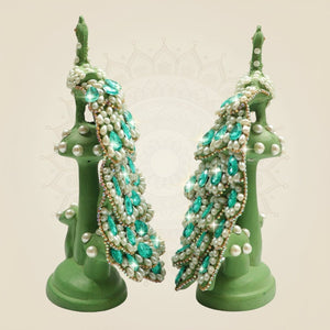 Brass Peacock Figurine on Tree Trunk with Sparkling Jewellery Stones - Luxeartisanship