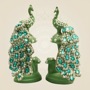 Brass Peacock Figurine on Tree Trunk with Sparkling Jewellery Stones - Luxeartisanship