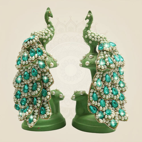 Brass Peacock Figurine on Tree Trunk with Sparkling Jewellery Stones