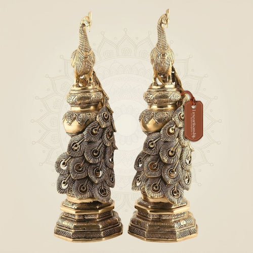 Brass Peacock Pair Idol 19" – Handcrafted Decorative Statue