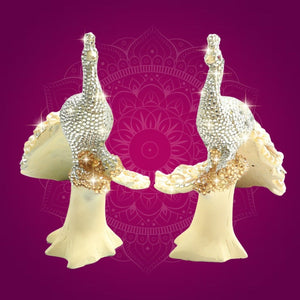 Brass Peacock Showpiece with Multicolour Jewellery Stone Work 8" - Luxeartisanship