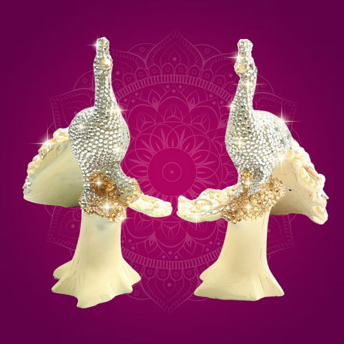 Brass Peacock Showpiece with Multicolour Jewellery Stone Work 8"
