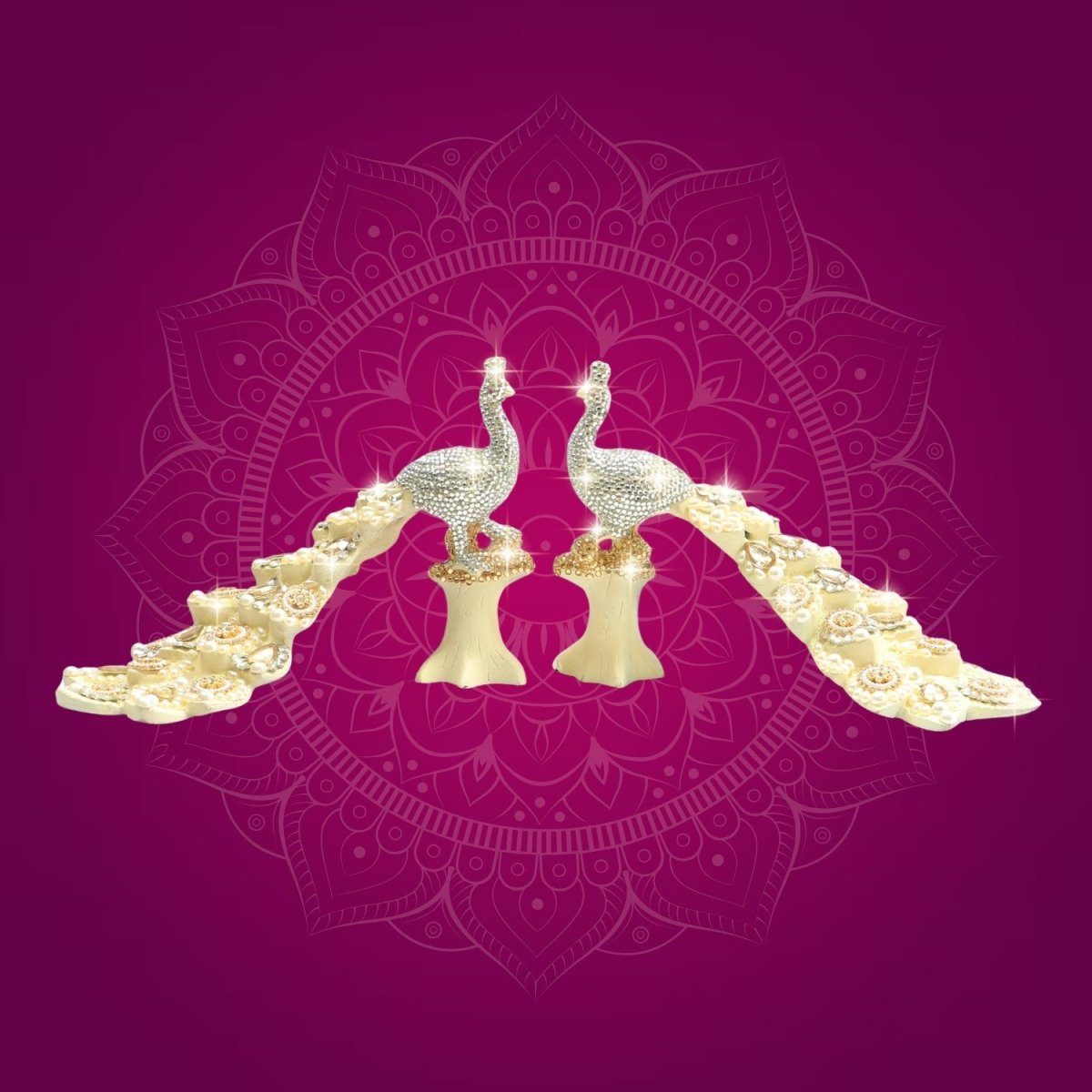 Brass Peacock Showpiece with Multicolour Jewellery Stone Work 8" - Luxeartisanship
