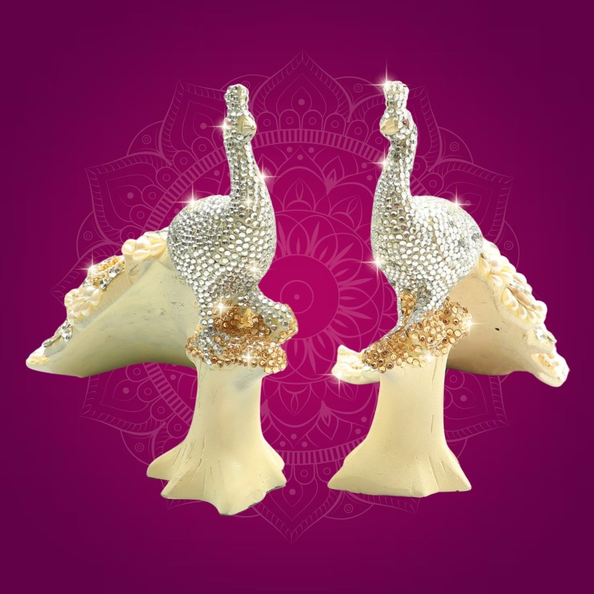Brass Peacock Showpiece with Multicolour Jewellery Stone Work 8" - Luxeartisanship