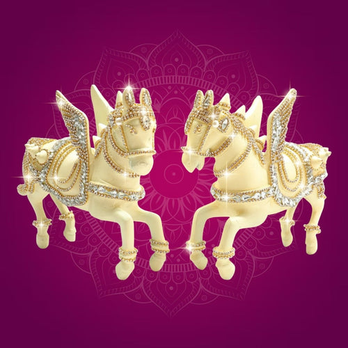 Brass Pegasus Flying Horse Figurine Set Adorned with Rhinestones