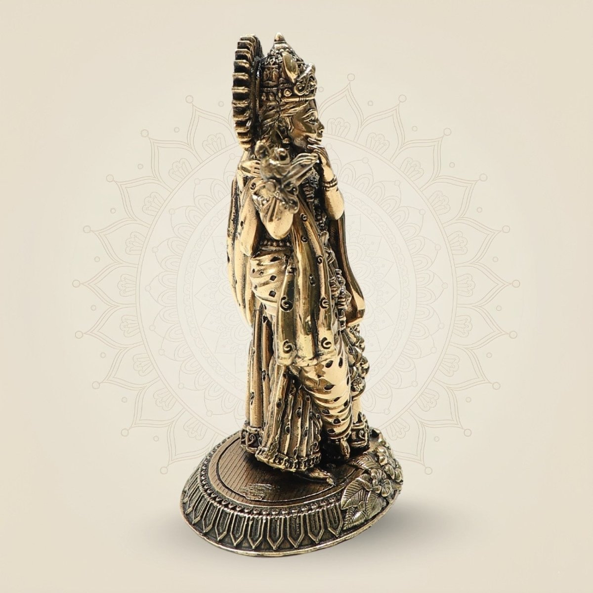 Brass Radha Krishna Idol 4"– Graceful Flute - Playing Murti for Home - Luxeartisanship