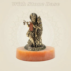 Brass Radha Krishna Idol 4"– Graceful Flute - Playing Murti for Home - Luxeartisanship