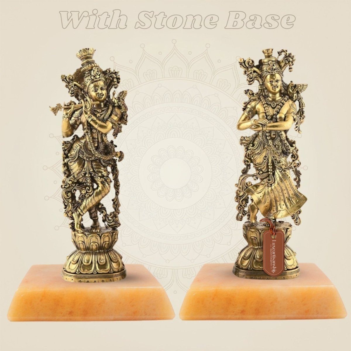 Brass Radha Krishna Idol 9.5" – Handcrafted Premium Sculpture for Aarti & Decor - Luxeartisanship