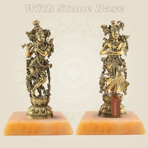 Brass Radha Krishna Idol 9.5" – Handcrafted Premium Sculpture for Aarti & Decor - Luxeartisanship