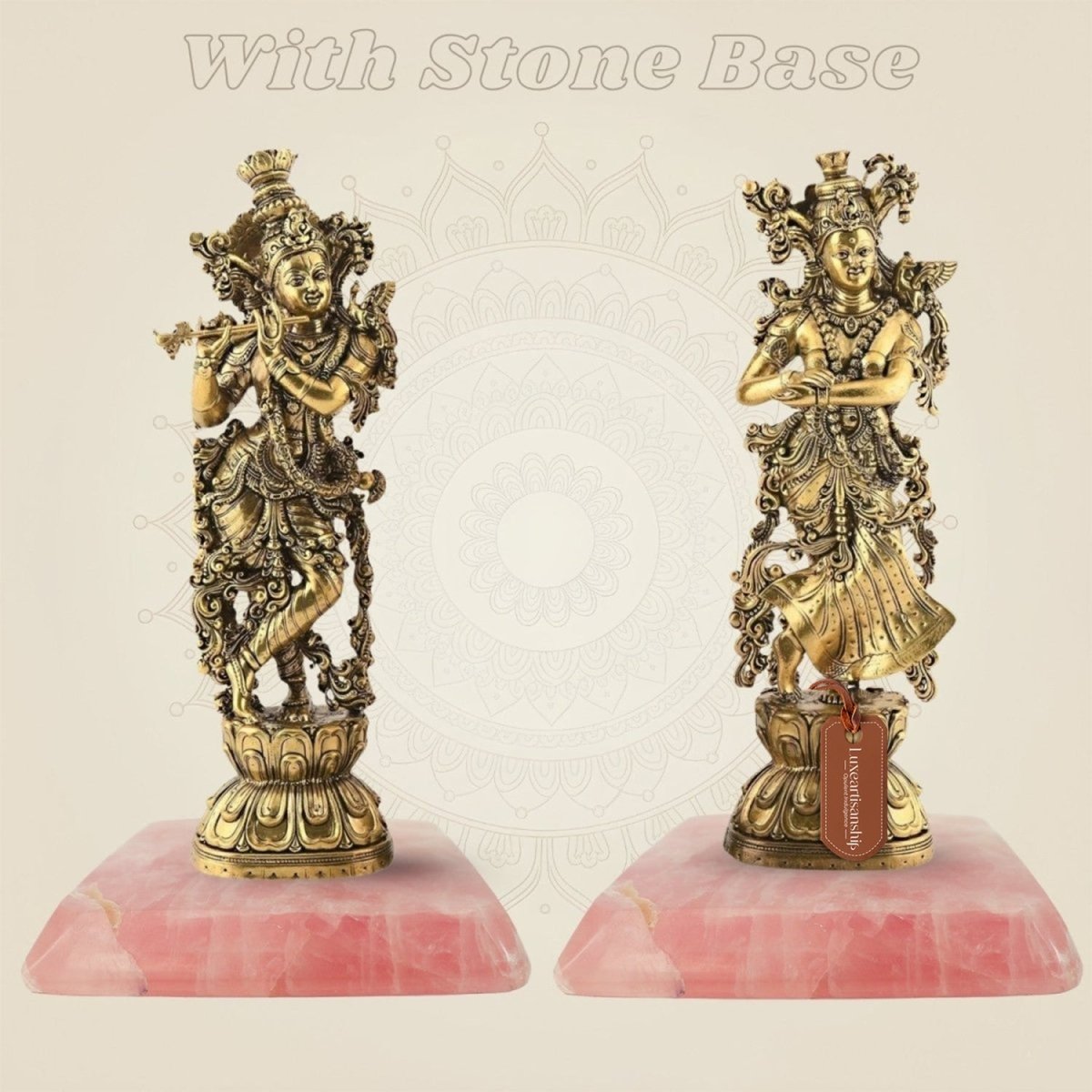 Brass Radha Krishna Idol 9.5" – Handcrafted Premium Sculpture for Aarti & Decor - Luxeartisanship