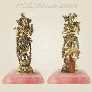 Brass Radha Krishna Idol 9.5" – Handcrafted Premium Sculpture for Aarti & Decor - Luxeartisanship