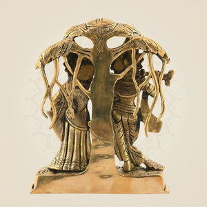Brass Radha Krishna Idol Under Tree 5.25" - Symbol of Divine Love & Union