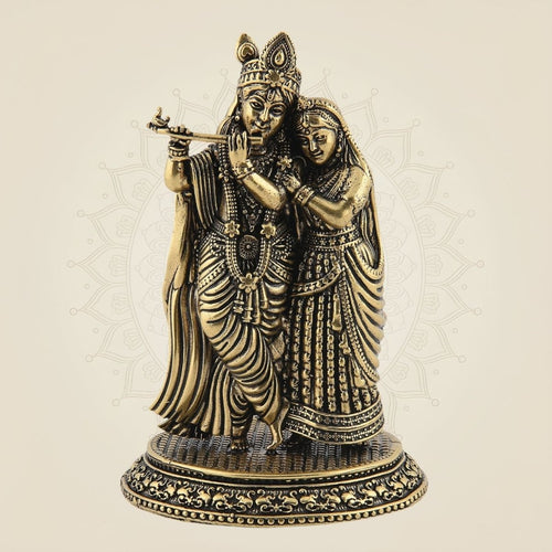 Brass Radha Krishna Leela Statue – 7.25" Artwork Reflecting Divine Grace