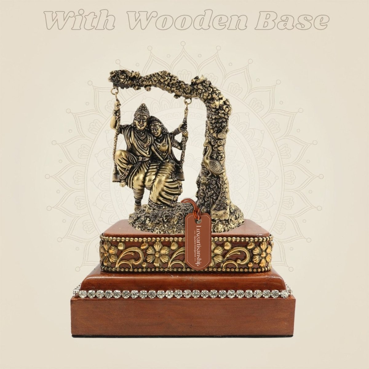 Brass Radha Krishna Idol on Decorative Swing for Home Temple