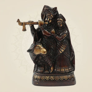 Brass Radha Krishna with Cow Idol 6"