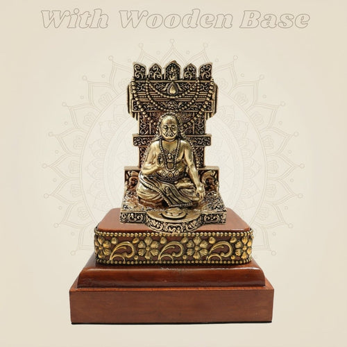 Brass Raghavendra Swamy Idol 4" on Square Wood Base