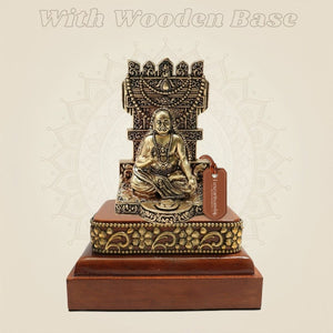 Brass Raghavendra Swamy Idol 4″ on Square Wood Base - Luxeartisanship