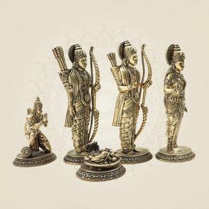 Brass Ram Darbar Idol 7" with Lord Rama, Sita, Lakshman & Hanuman - Luxeartisanship