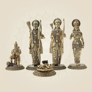 Brass Ram Darbar Idol 7" with Lord Rama, Sita, Lakshman & Hanuman - Luxeartisanship
