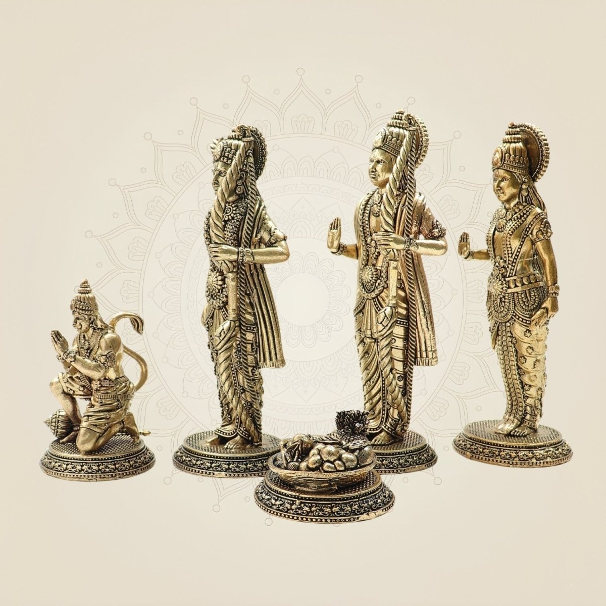 Brass Ram Darbar Idol 7" with Lord Rama, Sita, Lakshman & Hanuman - Luxeartisanship