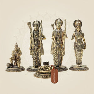 Brass Ram Darbar Idol 7" with Lord Rama, Sita, Lakshman & Hanuman - Luxeartisanship