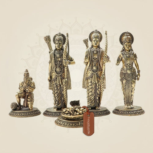 Brass Ram Darbar Idol 7" with Lord Rama, Sita, Lakshman & Hanuman