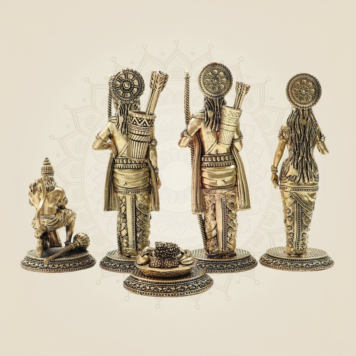 Brass Ram Darbar Idol 7" with Lord Rama, Sita, Lakshman & Hanuman - Luxeartisanship