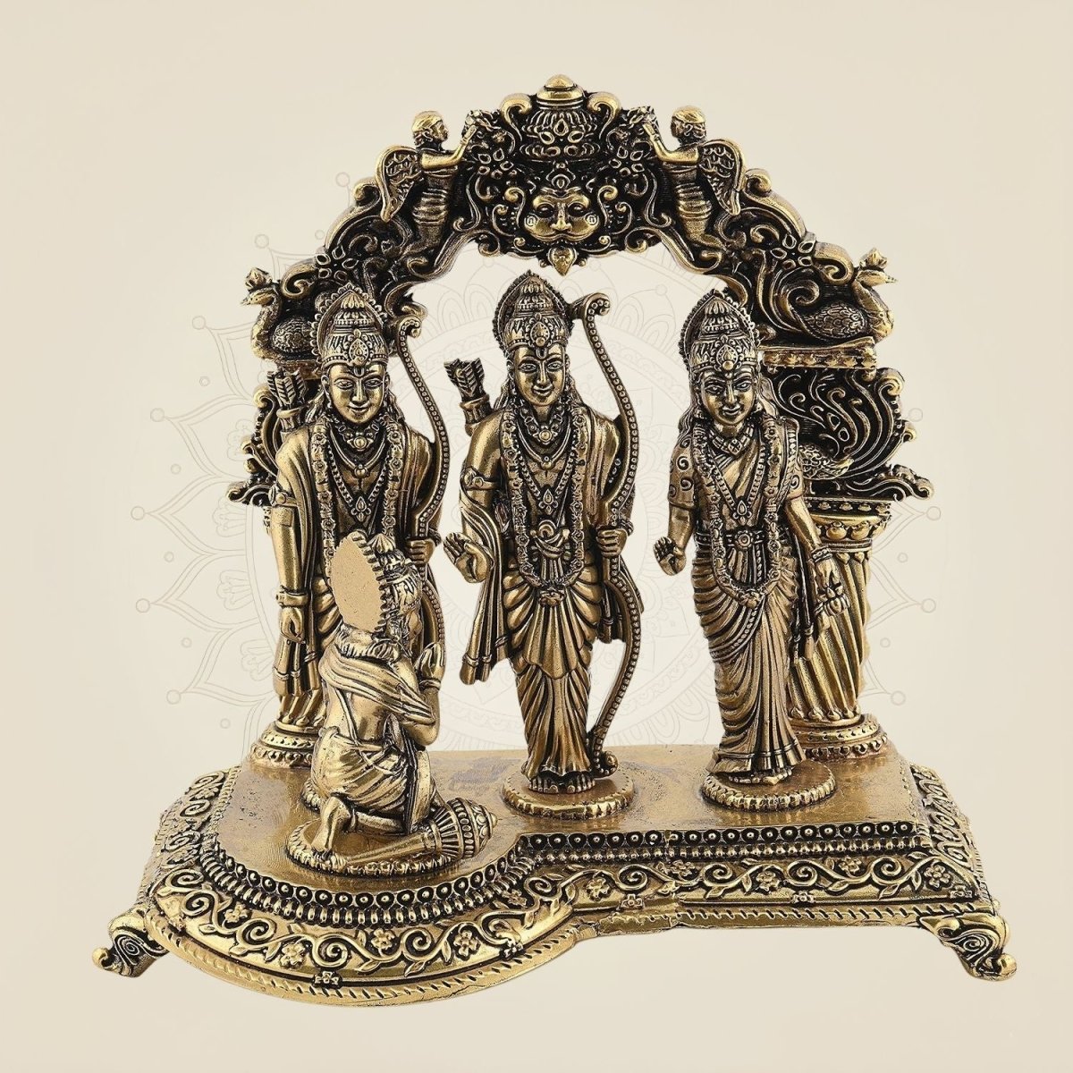 Brass Ram Darbar Idol with Intricate Carving 4"