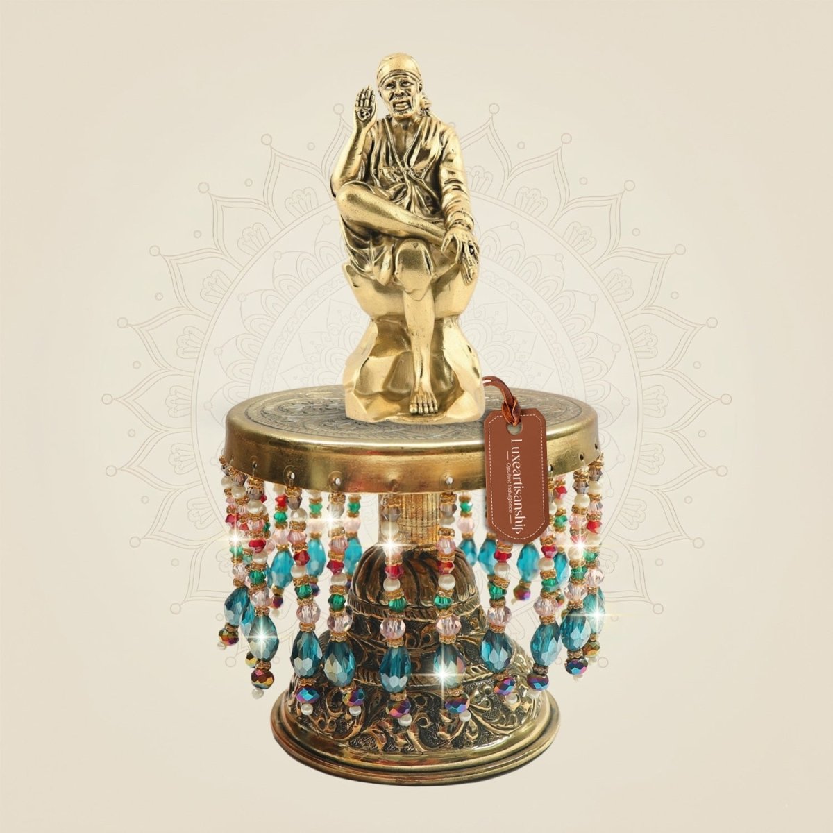 Brass Sai Baba Idol on Chowki 9.5"– Faith & Positivity - Luxeartisanship