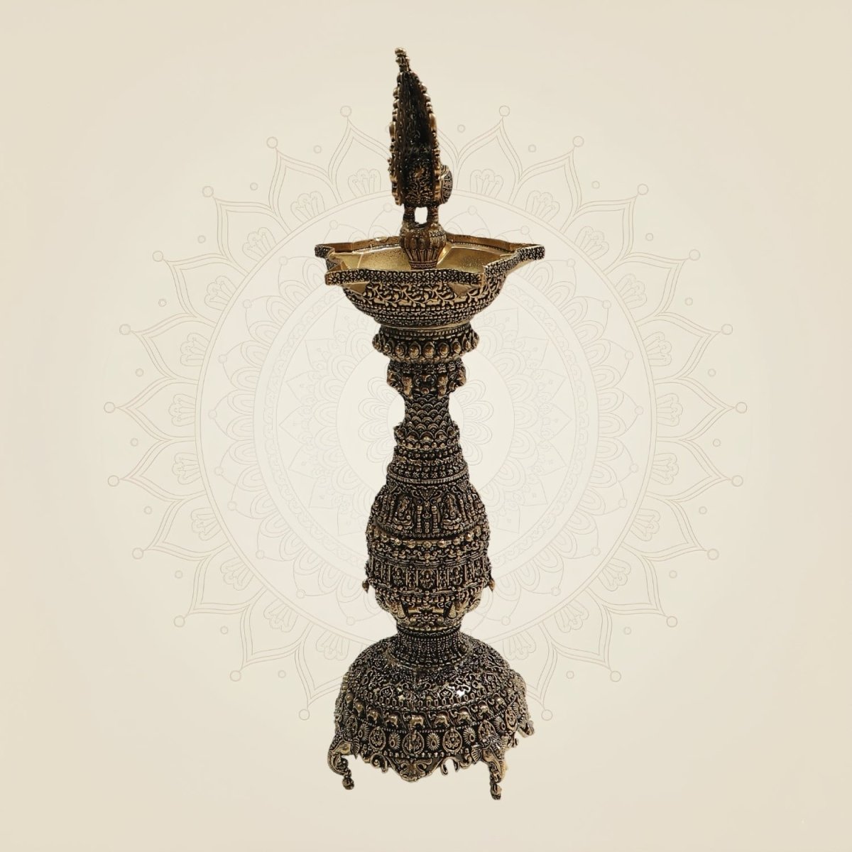 Brass Samai Diya with Peacock 12"– Classic Deepam - Luxeartisanship