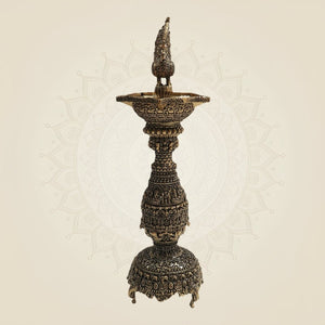 Brass Samai Diya with Peacock 12"– Classic Deepam - Luxeartisanship
