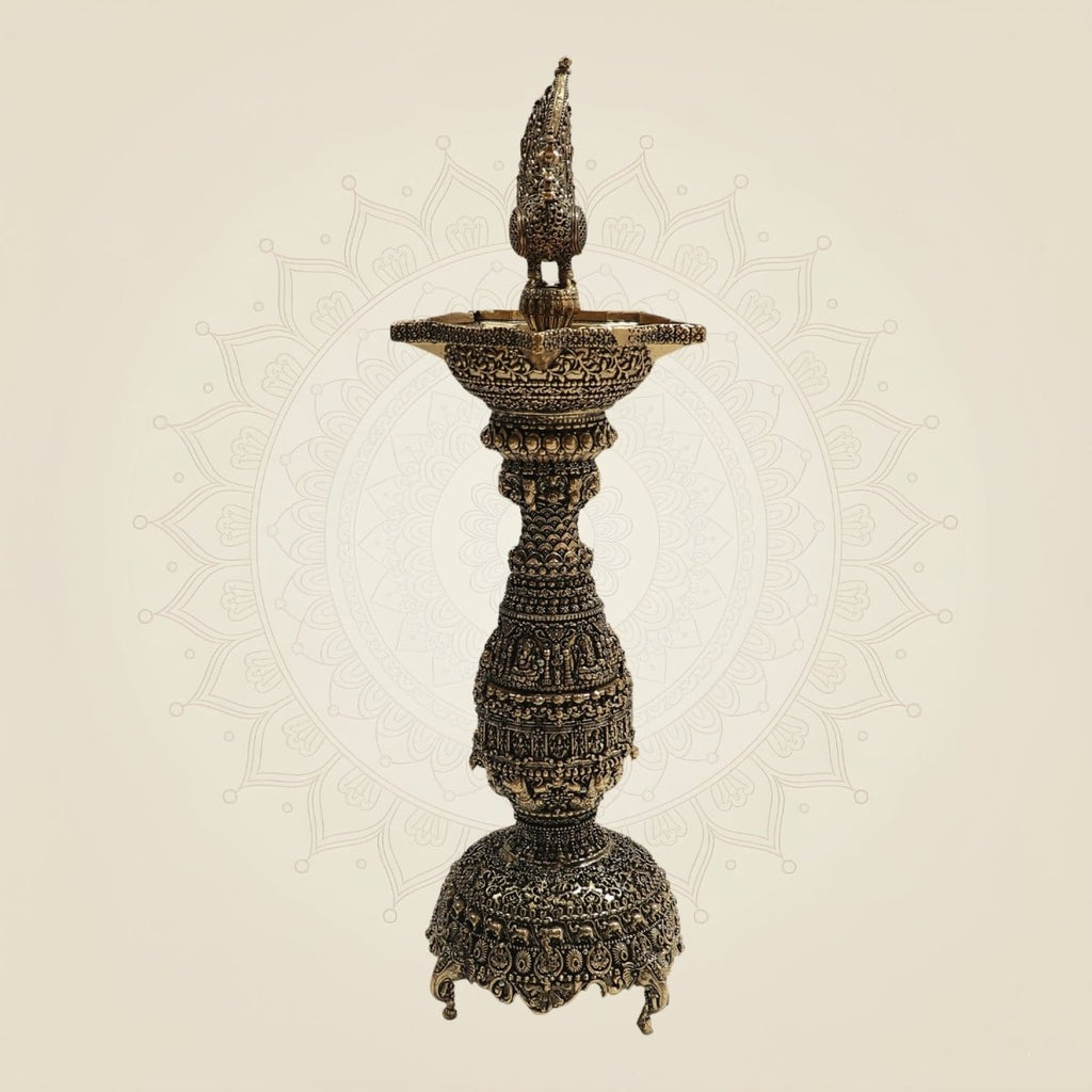 Peacock Samai Diya in Brass for Traditional Lighting