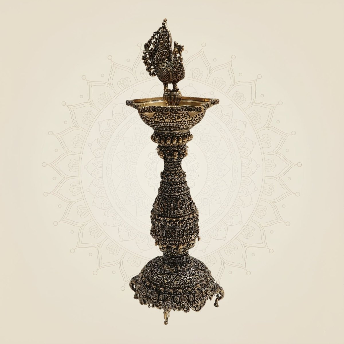 Brass Samai Diya with Peacock 12"– Classic Deepam - Luxeartisanship