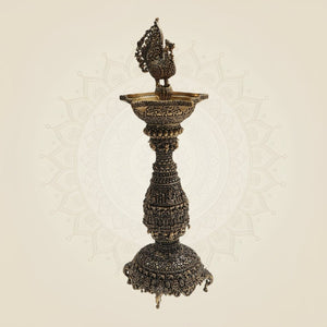 Brass Samai Diya with Peacock 12"– Classic Deepam - Luxeartisanship