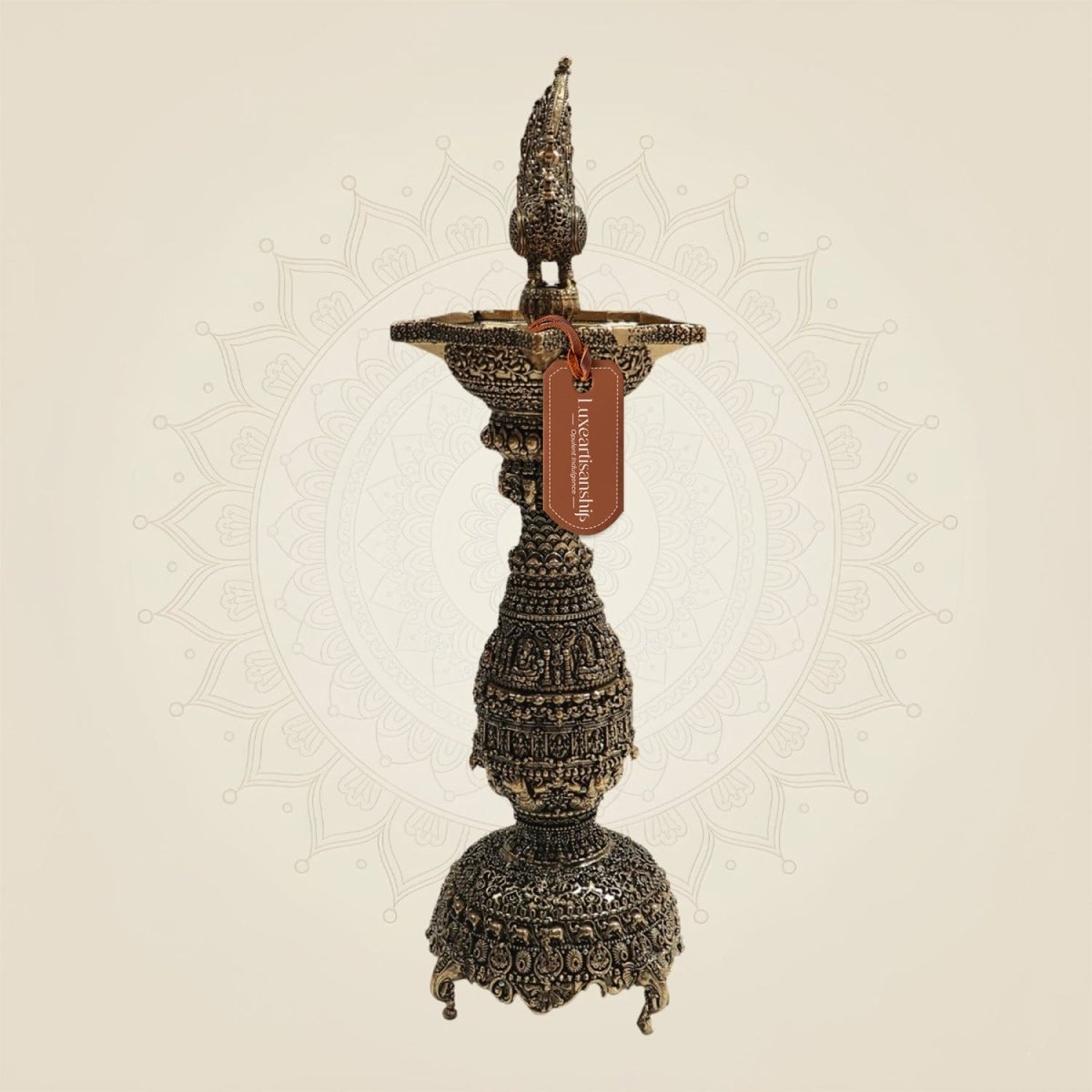 Brass Samai Diya with Peacock 12"– Classic Deepam - Luxeartisanship
