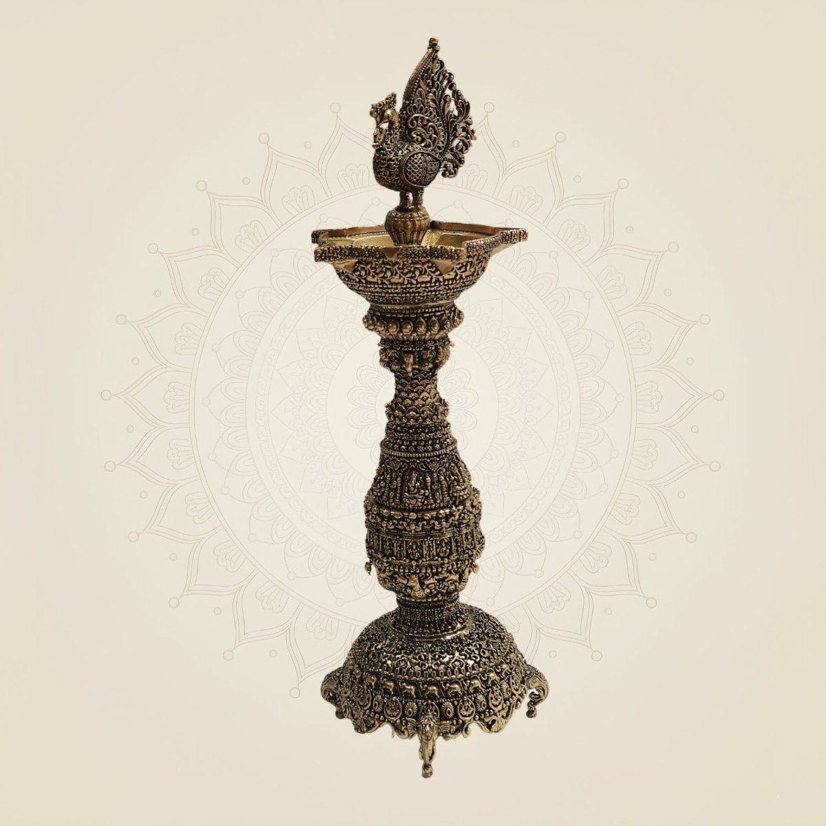 Brass Samai Diya with Peacock 12"– Classic Deepam - Luxeartisanship