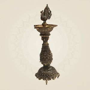 Brass Samai Diya with Peacock 12"– Classic Deepam - Luxeartisanship
