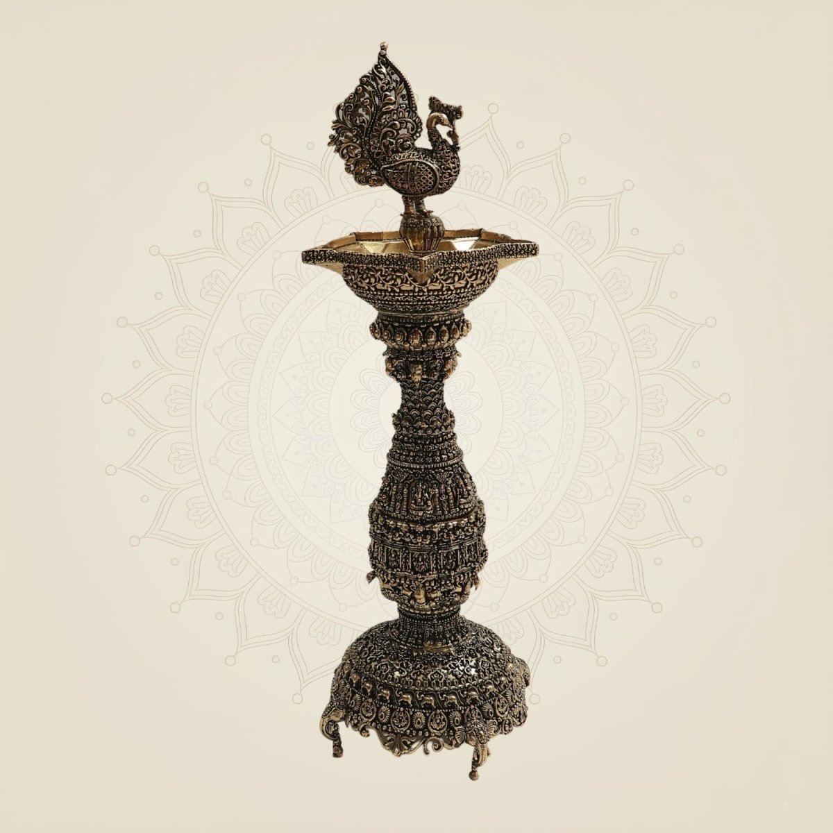 Brass Samai Diya with Peacock 12"– Classic Deepam - Luxeartisanship