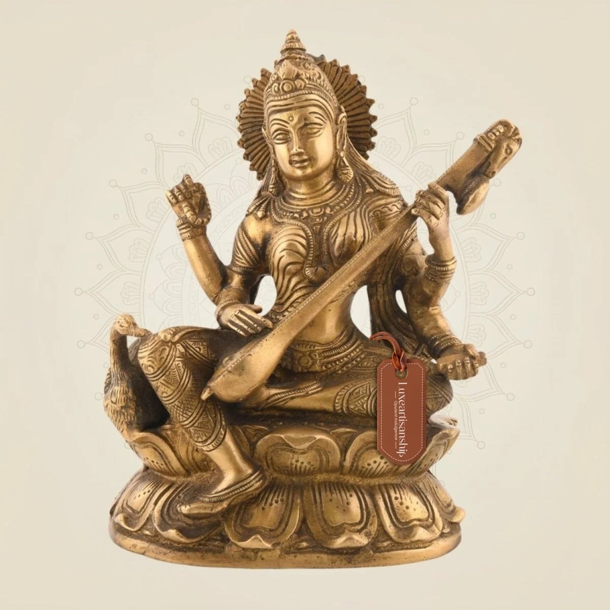 Brass Saraswati Idol with Veena 9"