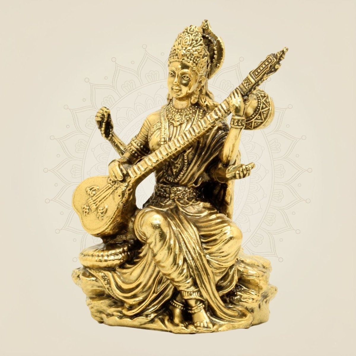 Brass Saraswati Maa Idol 5" – Handcrafted Maa Saraswati Murti for Temple & Study Room - Luxeartisanship