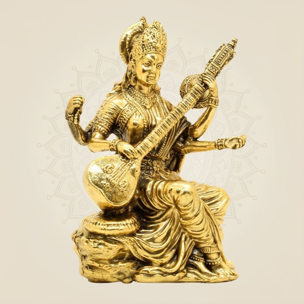 Brass Saraswati Idol - Room - Luxeartisanship