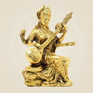 Brass Saraswati Idol - Room - Luxeartisanship